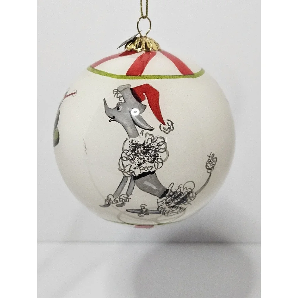 Pier 1 Li Bien Poodle Christmas Ornament Inside Reverse Painted Glass Boxed Dog